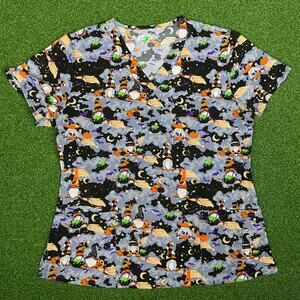 GT Performance Womens Halloween Print Medical Nursing Uniform Scrub Top Sz XL